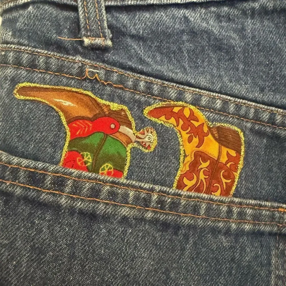 Levi’s Upcycled Cowboy Cowgirl Western Boot Applique Denim Shorts Orange Tab Siz
